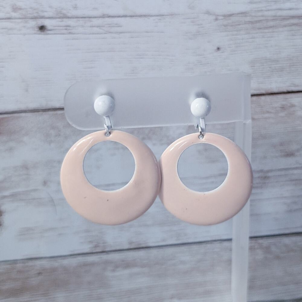 Vintage Clip On Earrings Retro Light Pink & White - Fair Condition